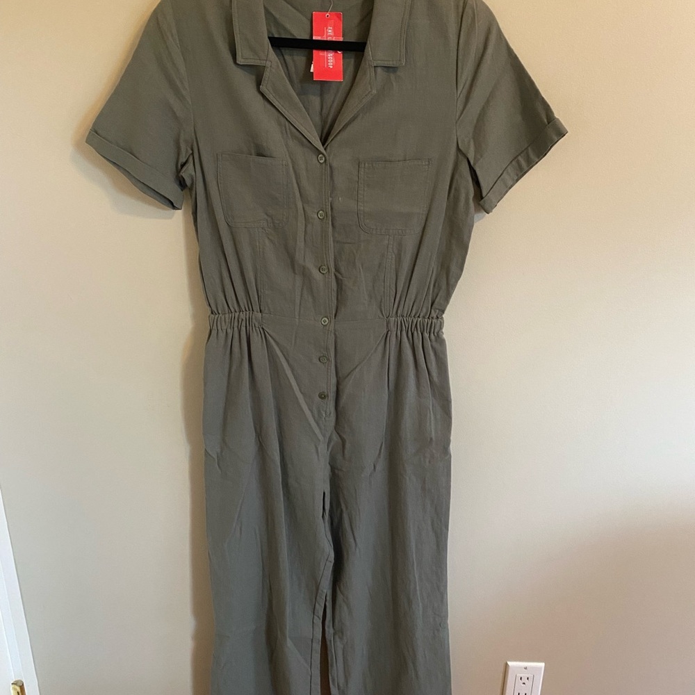 Olive Green Button-Up Jumpsuit
